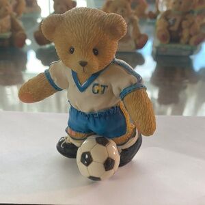 Soccer Bear Figurine with Blue and White Outfit